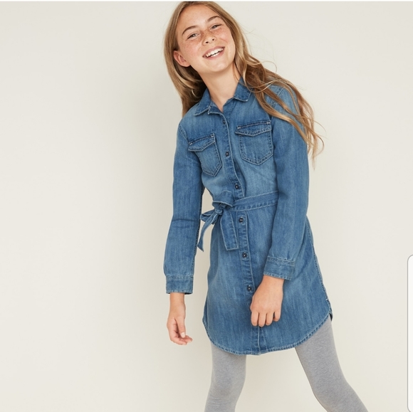 old navy long sleeve denim dress Long-Sleeve Popover Jean Mini Dress